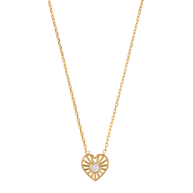 Collier coeur plaqué or avec motif soleil en Oxyde de zirconium