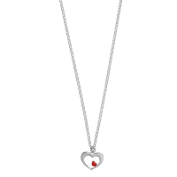 Collier coeurs ajourés, émail rouge en argent 925/1000 rhodié