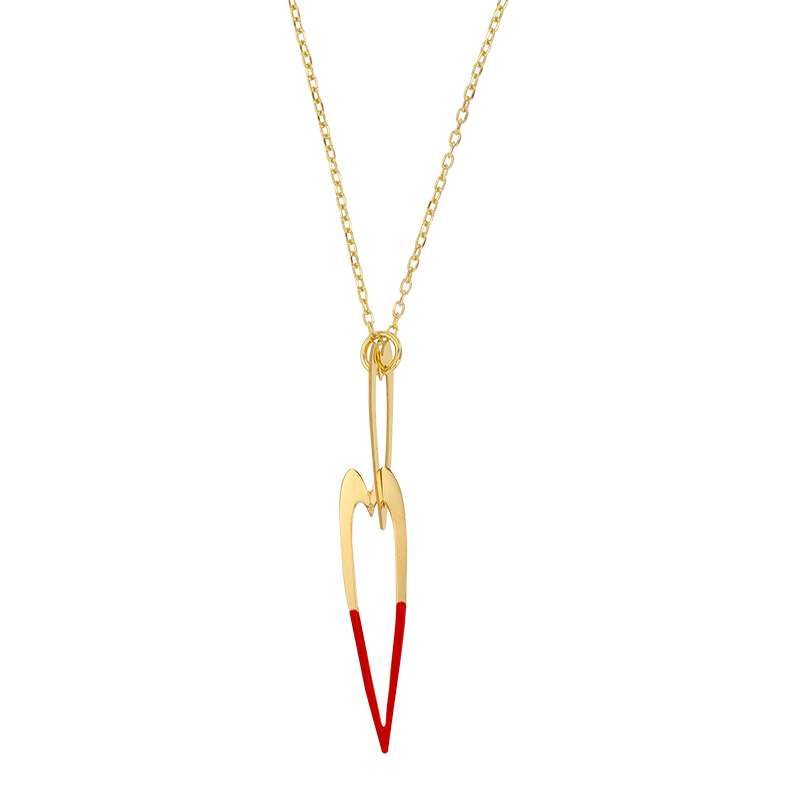 Collier 2 coeurs argent 925/1000 doré et émail rouge