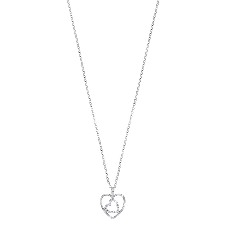 Collier 2 coeurs dont un pavé d'oxydes, argent 925/1000 rhodié