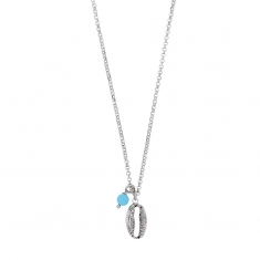 Collier coquillage argent 925/1000 rhodié orné d'une perle synthétique couleur turquoise