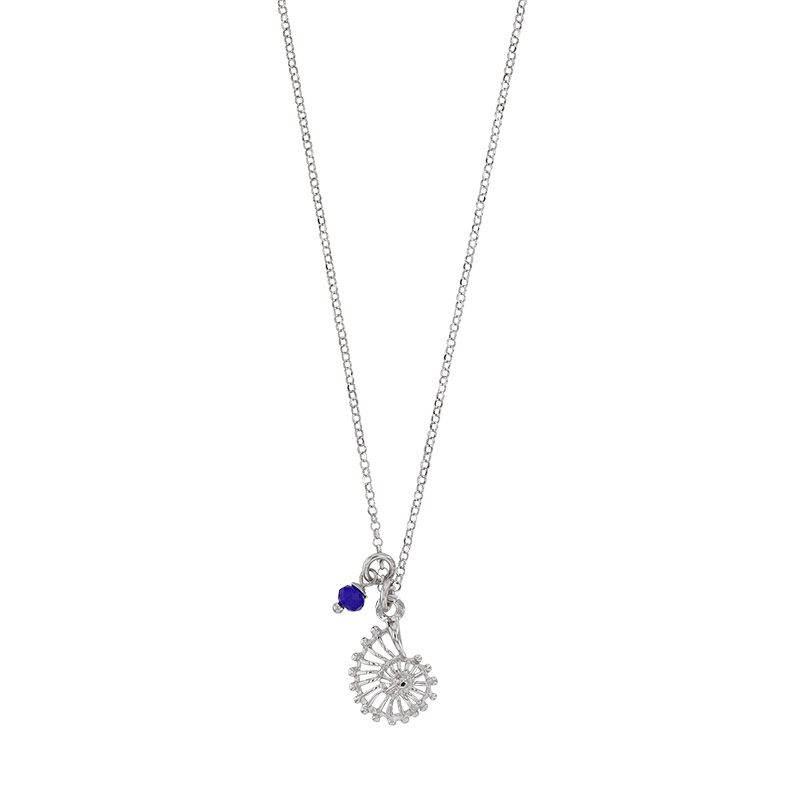Collier coquillage argent 925/1000 rhodié orné d'un cristal bleu