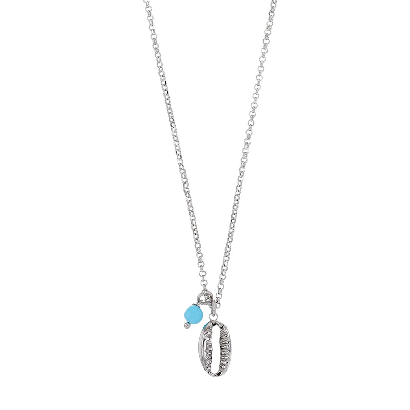 Collier coquillage argent 925/1000 rhodié orné d'une perle synthétique couleur turquoise