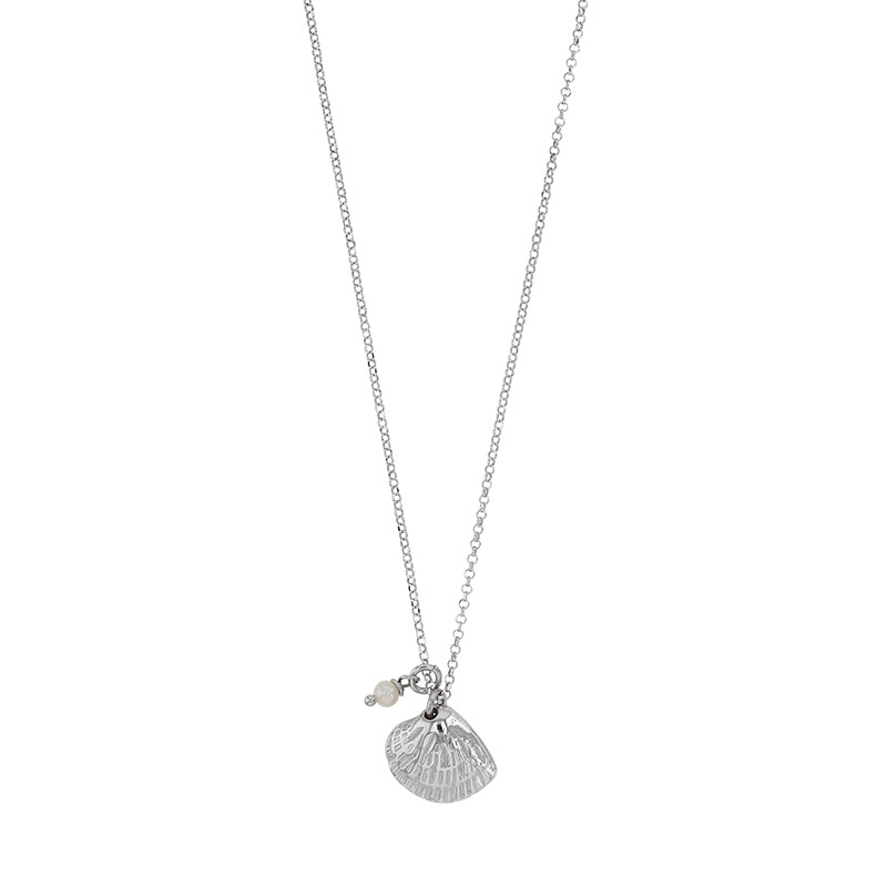 Collier coquillage en argent 925/1000 rhodié orné d'une perle synthétique blanc nacré