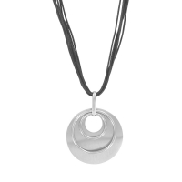 Collier cordon coton noir et pendentif acier 45cm