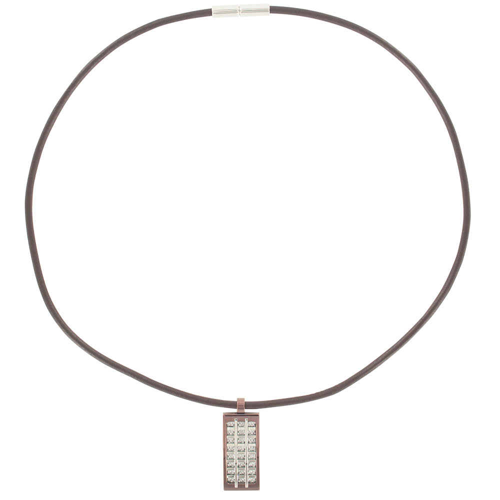 Collier cordon cuir d'équin marron 50cm et pendentif acier marron