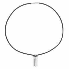 Collier cordon cuir d'équin noir 50cm et pendentif acier