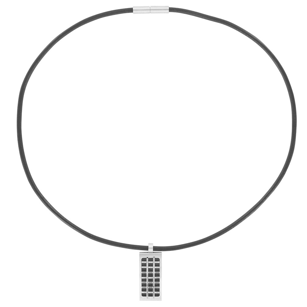 Collier cordon cuir d'équin noir et pendentif acier et carbone noir