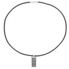 Collier cordon cuir d'équin noir et pendentif acier et carbone noir