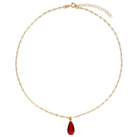 Collier cristal couleur rubis forme goutte, argent 925/1000 doré