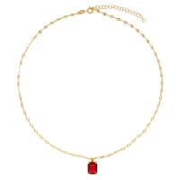 Collier cristal rouge rubis taille rectangle, argent 925/1000 doré