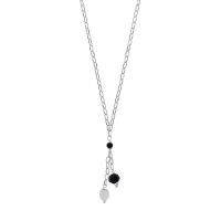 Collier cristaux facettés noirs, perle de culture d'eau douce, argent 925/1000 platiné