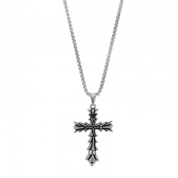 Collier croix 5 x 3cm maille pop-corn en acier