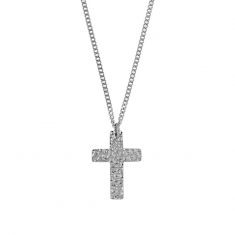 Collier croix aspect martelé acier brillant