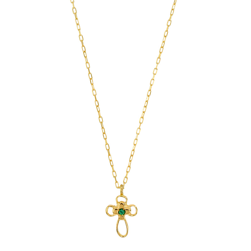 Collier croix avec oxyde teinté de vert, Or 750/1000