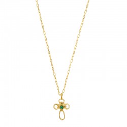 Collier croix avec oxyde teinté de vert, Or 750/1000