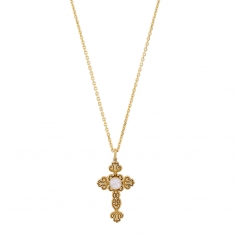 Collier croix avec perle de culture d’eau douce, argent 925/1000 doré