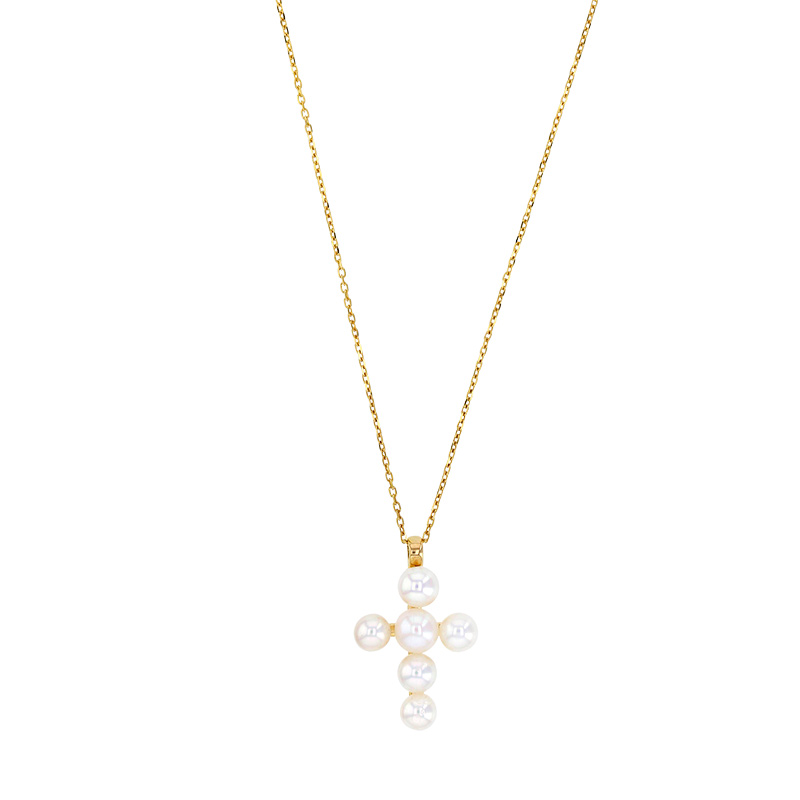 Collier croix en perles de culture d'eau douce, Or 375/1000