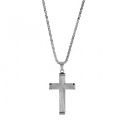 Collier croix en relief aspect ciselé 4,7 x 3cm maille pop-corn en acier