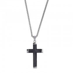 Collier croix en relief aspect ciselé 4,7 x 3cm maille pop-corn en acier