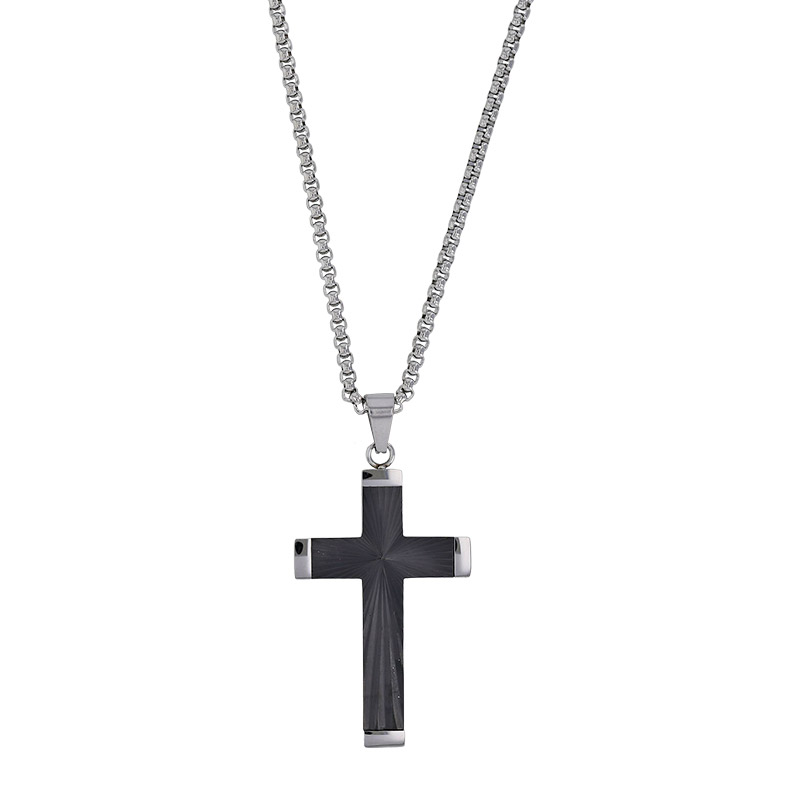 Collier croix en relief aspect ciselé 4,7 x 3cm maille pop-corn en acier