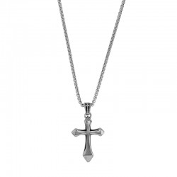 Collier croix lisse 3,5 x 2cm maille pop-corn en acier