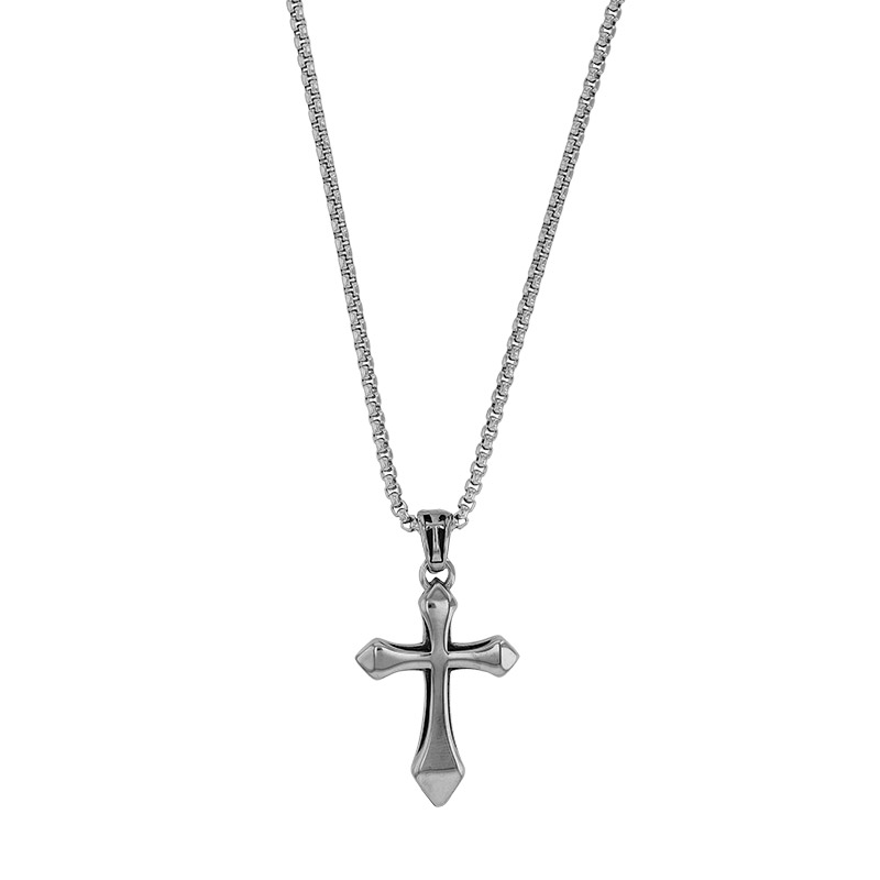 Collier croix lisse 3,5 x 2cm maille pop-corn en acier