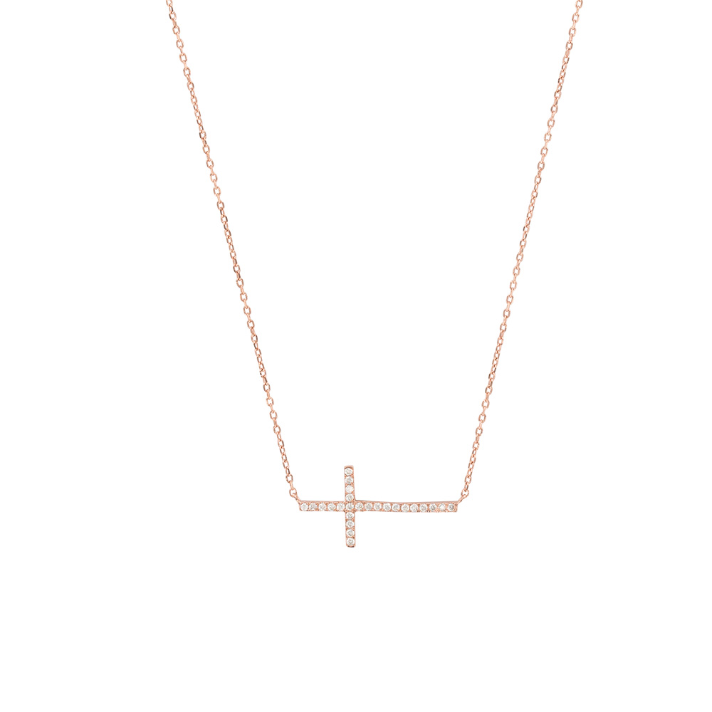 Collier Croix microserti en argent 925/1000 et oxydes de zirconium