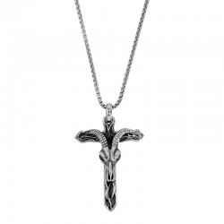 Collier croix orné d'une tête de belier, acier