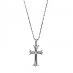 Collier croix style gothique ornée d'oxydes, maille pop-corn en acier