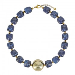 Collier cubes en résine jaune avec une boule dorée, acier doré