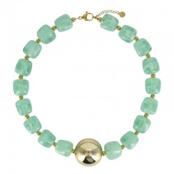 Collier cubes en résine jaune avec une boule dorée, acier doré