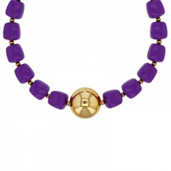 Collier cubes en résine jaune avec une boule dorée, acier doré