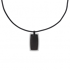 Collier cuir de bovin noir avec pendentif acier et acier noir