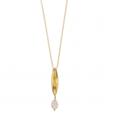 Collier d'olivette et perle de culture d'eau douce, argent 925/1000 doré