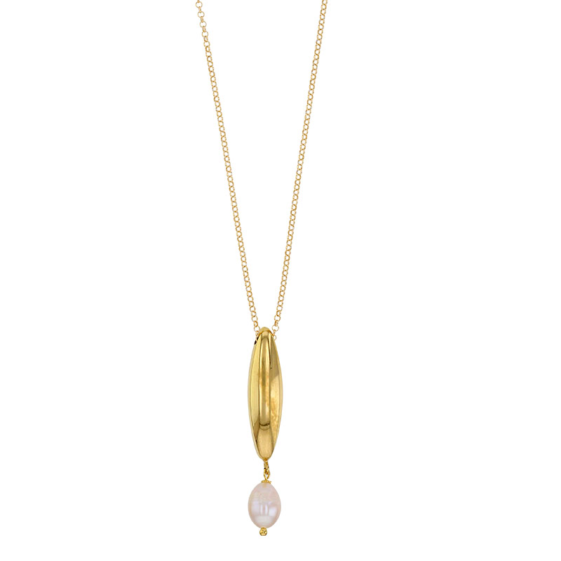 Collier d'olivette et perle de culture d'eau douce, argent 925/1000 doré