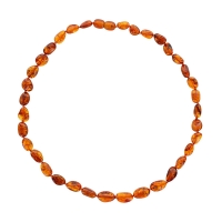 Collier de pierres ovales en ambre cognac, fermoir ambrine à vis