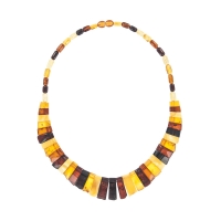 Collier de pierres rectangles en ambre multicolore, fermoir ambrine à vis