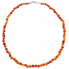 Collier de pierres ronde en Ambre cognac avec fermoir argent 925/1000