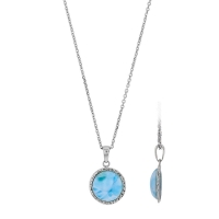 Collier demi-boule Larimar cerclée, argent 925/1000 rhodié