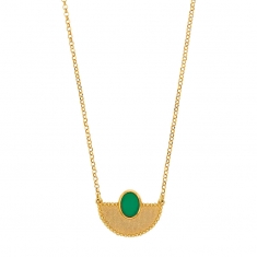 Collier demi-cercle en argent 925/1000 doré orné d'un Oeil de chat vert