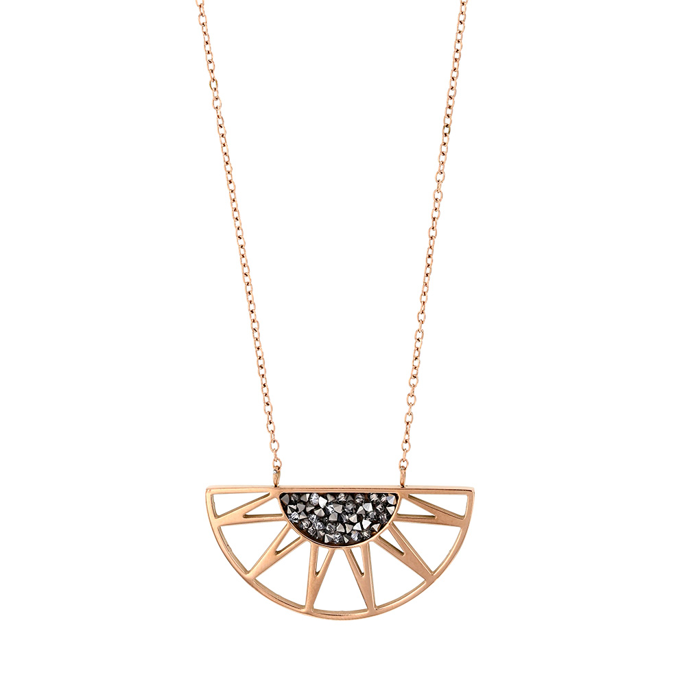 Collier demi-soleil en acier orné de cristaux gris