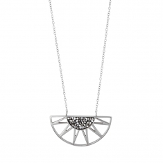 Collier demi-soleil en acier orné de cristaux gris