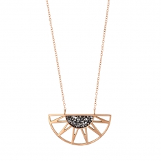 Collier demi-soleil en acier orné de cristaux gris