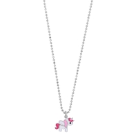 Collier diamanté licorne émail blanc et rose en argent 925/1000 rhodié