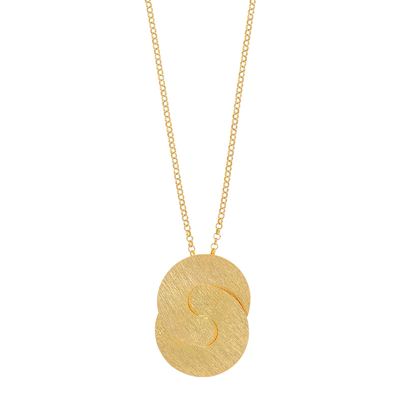 Collier disques entrelacés striés, argent 925/1000 doré