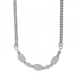 Collier double chaîne orné de 3 ronds forme ovale aspect strié, argent 925/1000 rhodié
