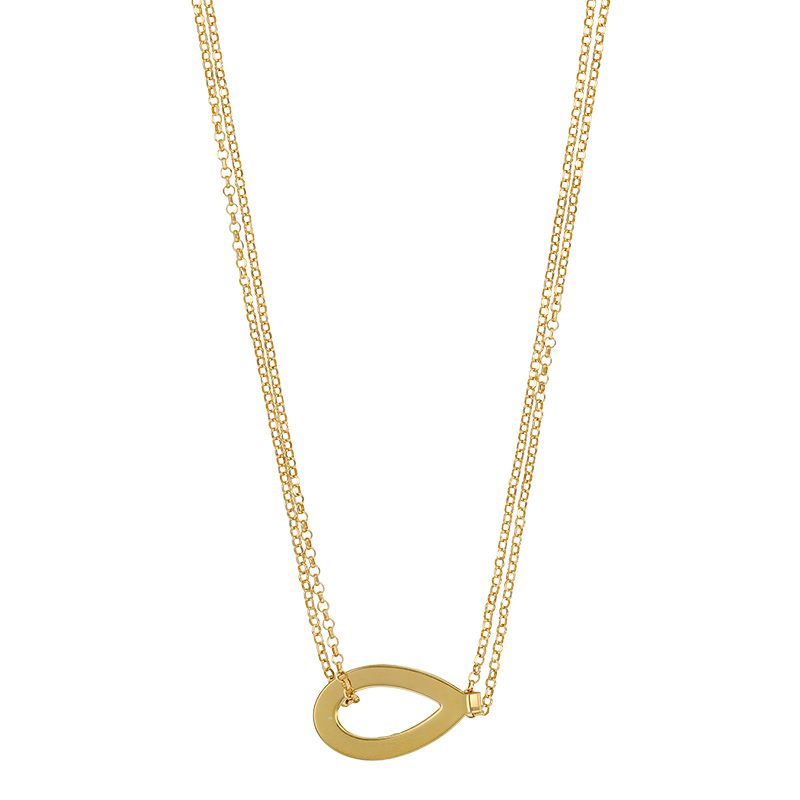 Collier double goutte maille jaseron, argent 925/1000 doré