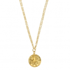 Collier double motif soleil et lune en argent 925/1000 doré