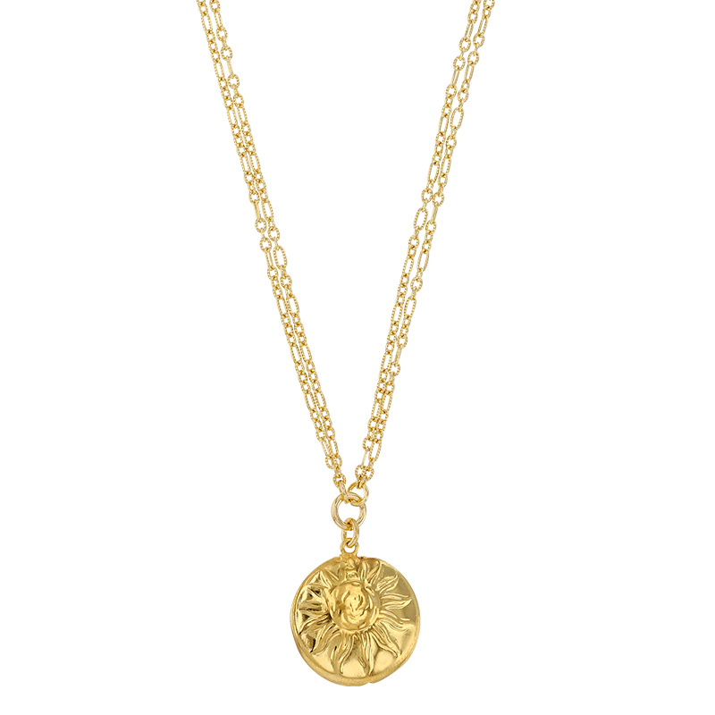 Collier double motif soleil et lune en argent 925/1000 doré